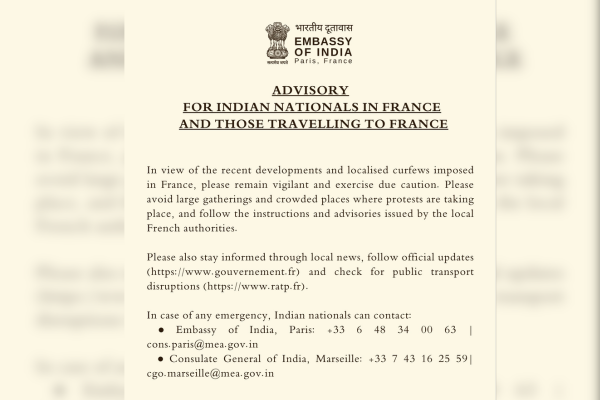 India issues advisory for its citizens in France; Asks them to remain vigilant amid violent protests