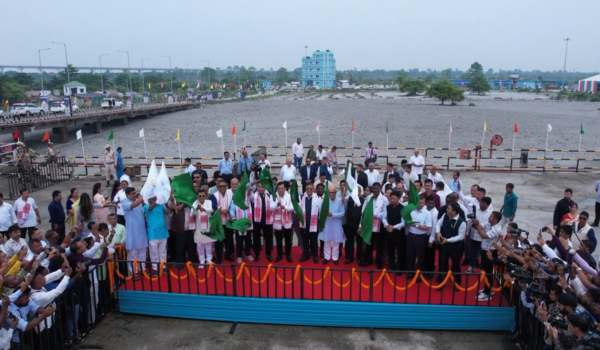 Union Minister Sarbananda Sonowal flags off first international cargo vessel from Assam to Bangladesh