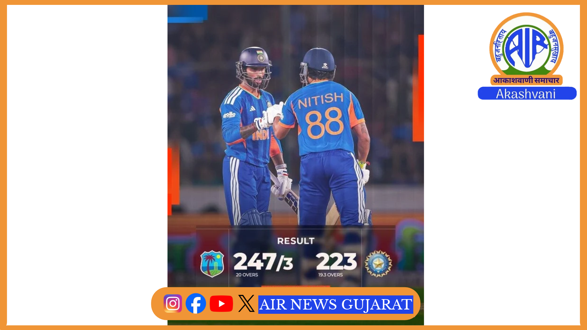 હૈદરાબાદમાં રમાયેલી ટી-20ની ચોથી મેચમાં વેસ્ટ ઇન્ડિઝે ભારતને હરાવી શ્રેણી સરભર કરી