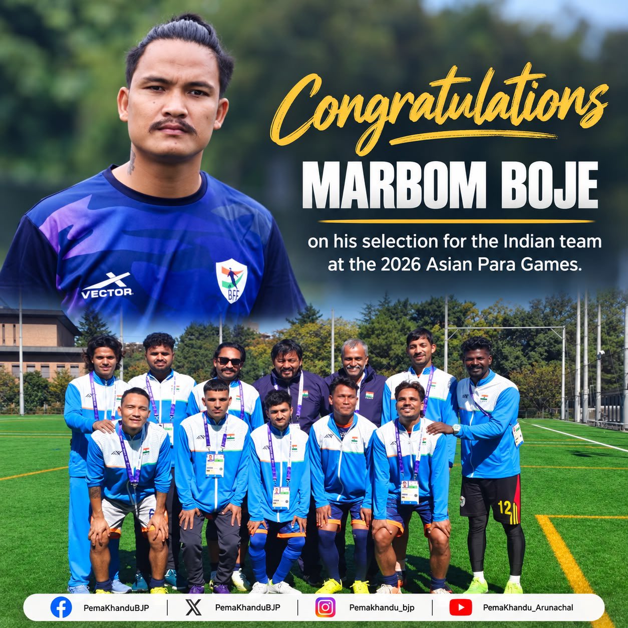 Arunachal Pradesh’s Marbom Boje represents India at Asian Para Games 2026