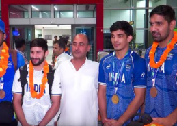 Indian boxing contingent returns to New Delhi after winning multiple gold medals at Asian Games